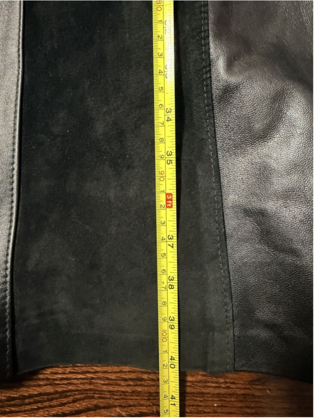 Fur Town Black Genuine Soft Leather With Suede Stripe Women's Coat size L - Picture 9 of 14